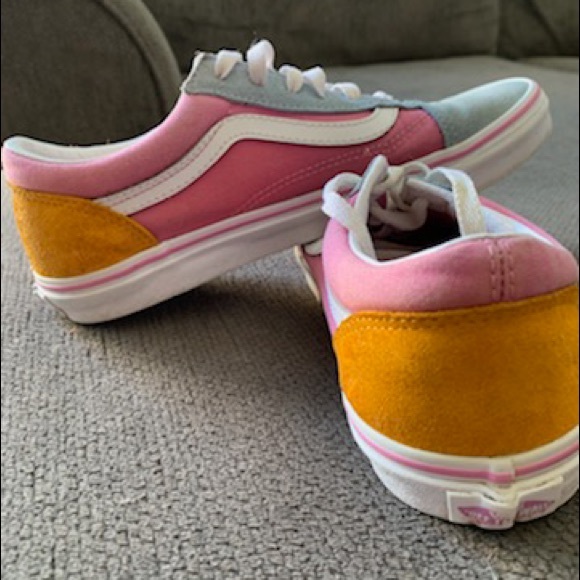 Vans old school color block pink orange light blue skate shoes. Size 7 junior - Picture 3 of 8